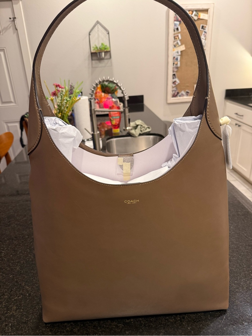 Coach Taupe Leather Shoulder Hobo Bag